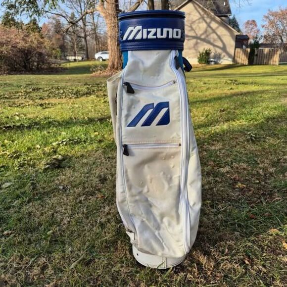 Vintage Mizuno 3-way Leather/Canvas Cart Golf Bag w/ Carry Strap & Rain Cover - Picture 2 of 10